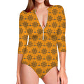 Halloween Spider Web Pattern Print Long Sleeve Swimsuit