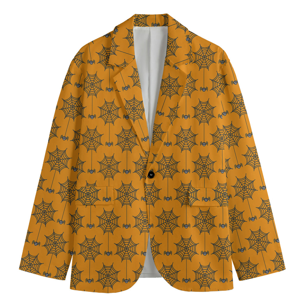 Halloween Spider Web Pattern Print Men's Cotton Blazer