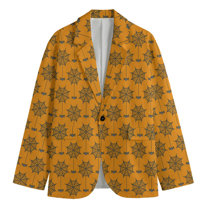 Halloween Spider Web Pattern Print Men's Cotton Blazer