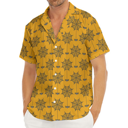 Halloween Spider Web Pattern Print Men's Deep V-Neck Shirt