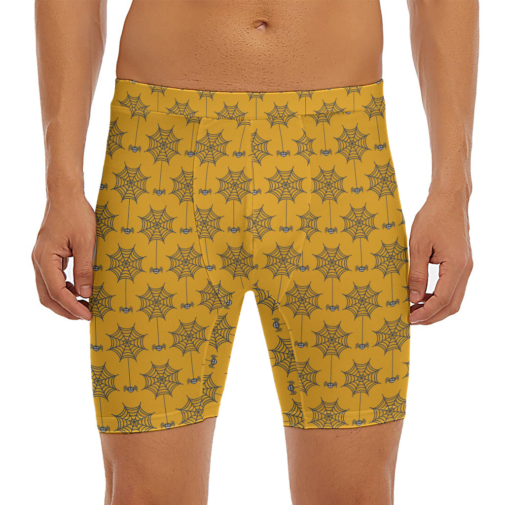Halloween Spider Web Pattern Print Men's Long Boxer Briefs