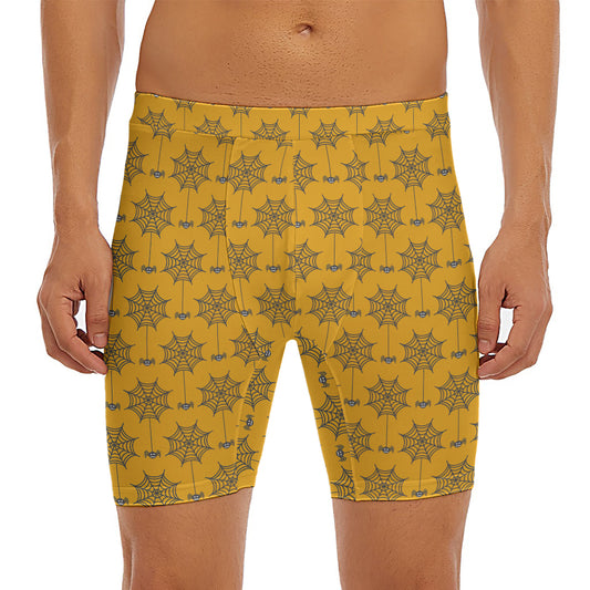 Halloween Spider Web Pattern Print Men's Long Boxer Briefs