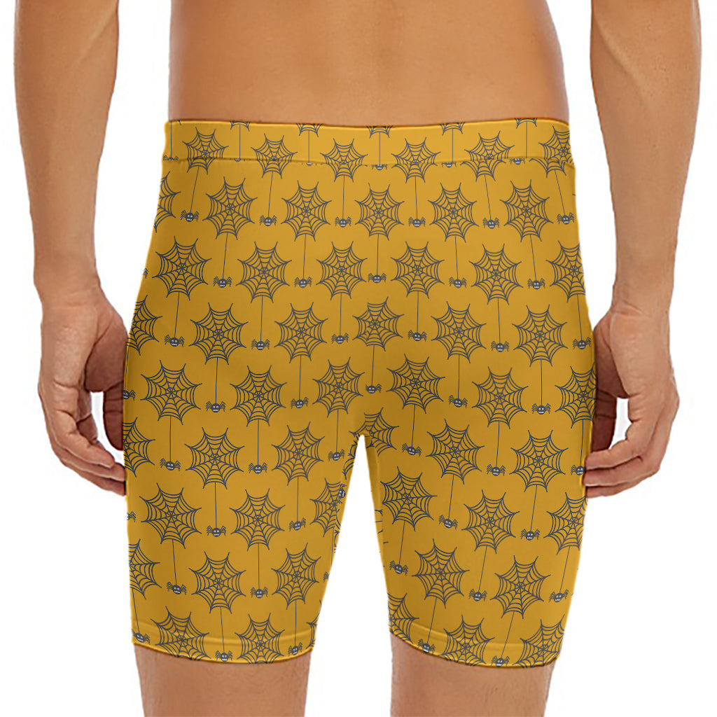 Halloween Spider Web Pattern Print Men's Long Boxer Briefs