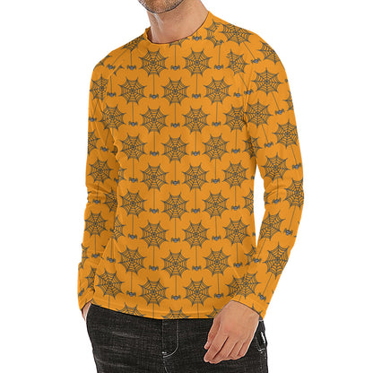 Halloween Spider Web Pattern Print Men's Long Sleeve Rash Guard