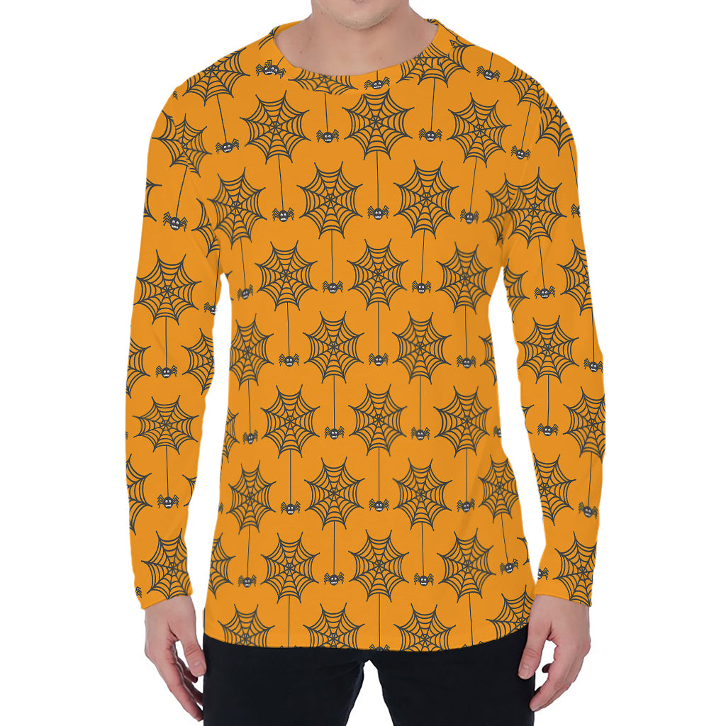 Halloween Spider Web Pattern Print Men's Long Sleeve T-Shirt
