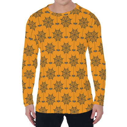 Halloween Spider Web Pattern Print Men's Long Sleeve T-Shirt