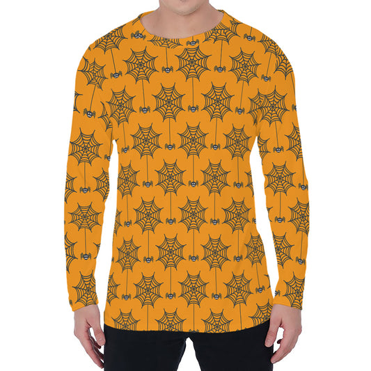 Halloween Spider Web Pattern Print Men's Long Sleeve T-Shirt