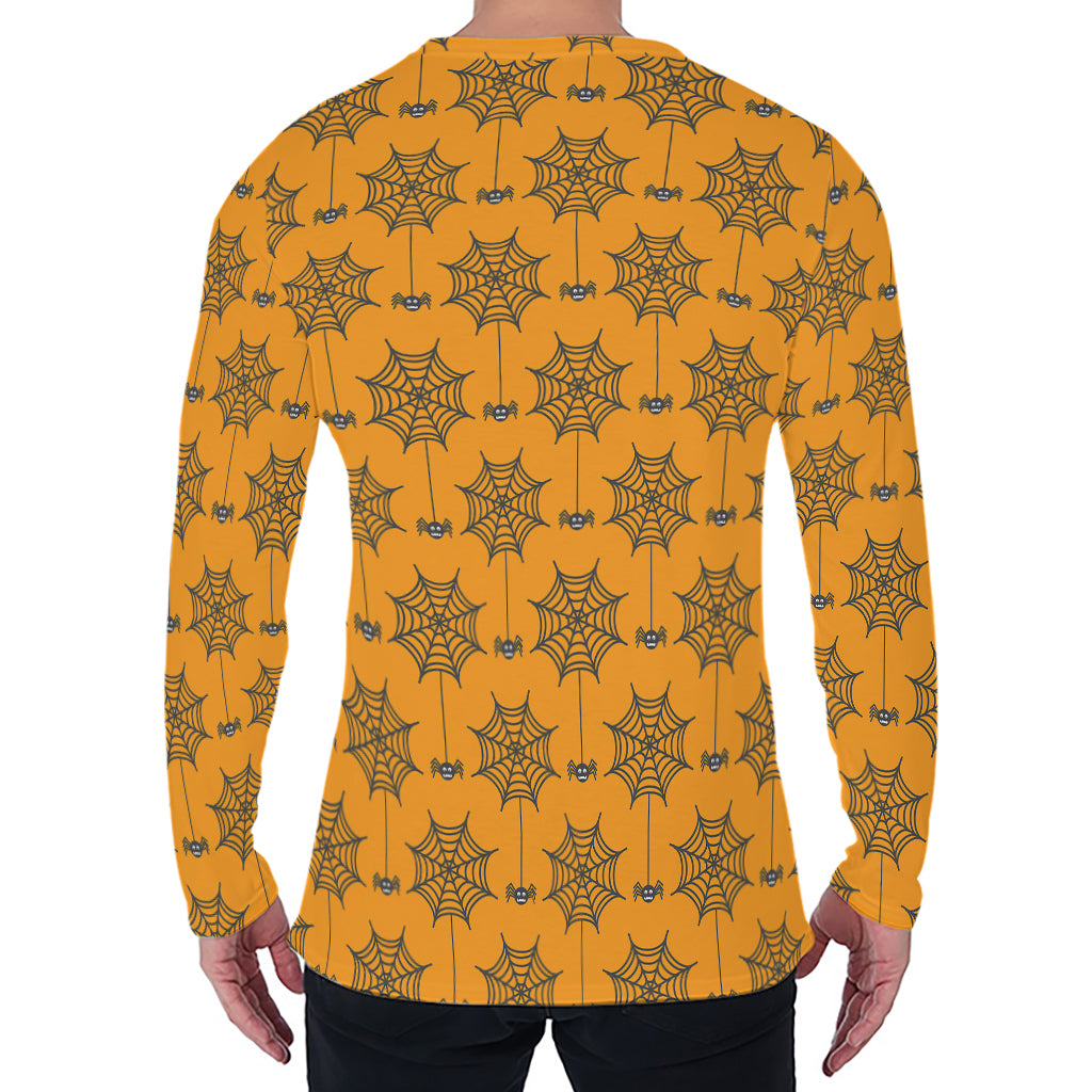 Halloween Spider Web Pattern Print Men's Long Sleeve T-Shirt