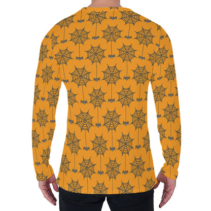 Halloween Spider Web Pattern Print Men's Long Sleeve T-Shirt