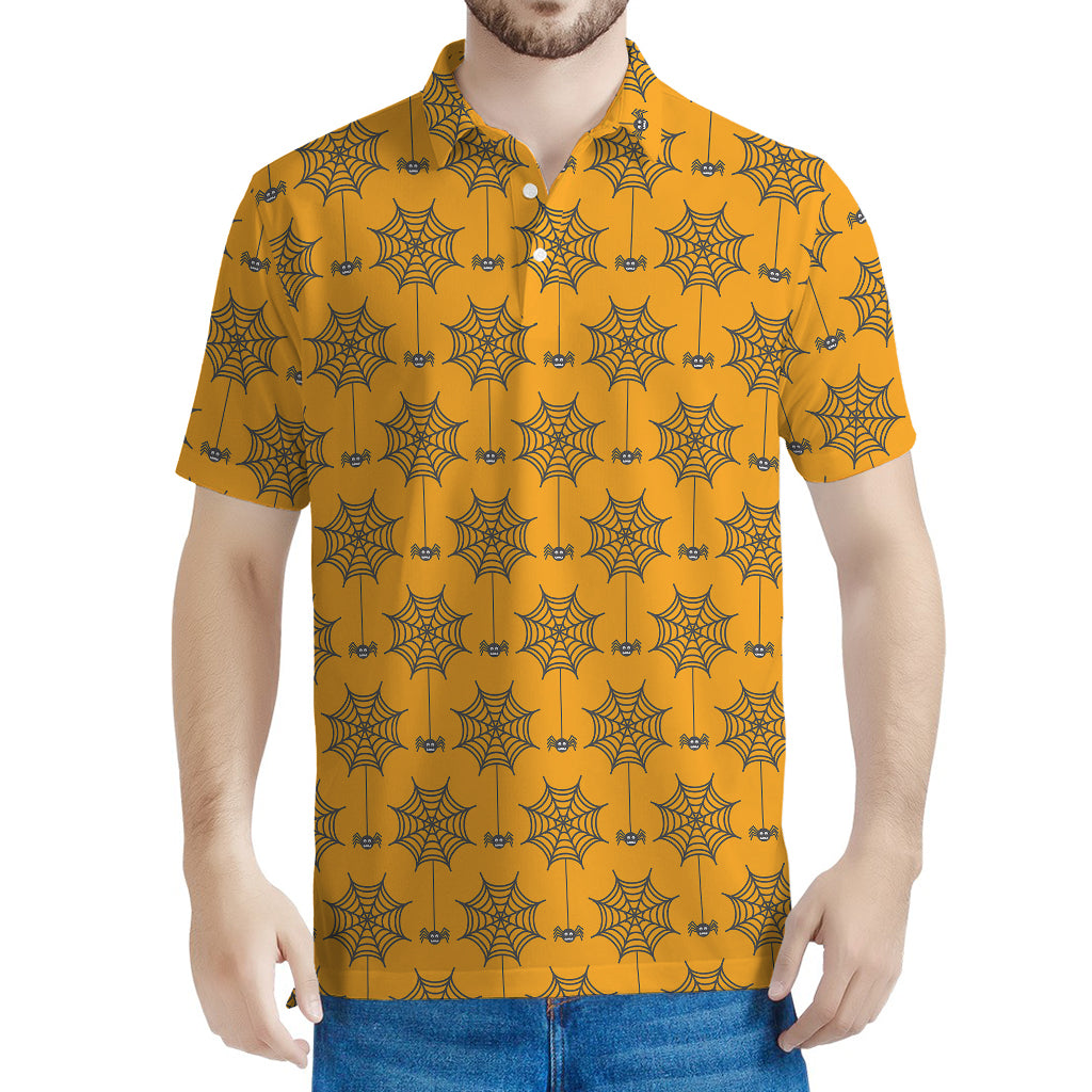Halloween Spider Web Pattern Print Men's Polo Shirt