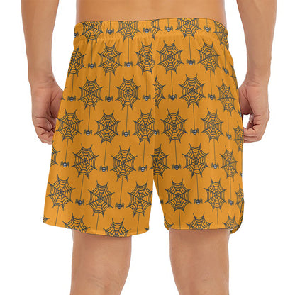 Halloween Spider Web Pattern Print Men's Split Running Shorts