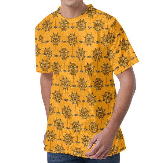 Halloween Spider Web Pattern Print Men's Velvet T-Shirt