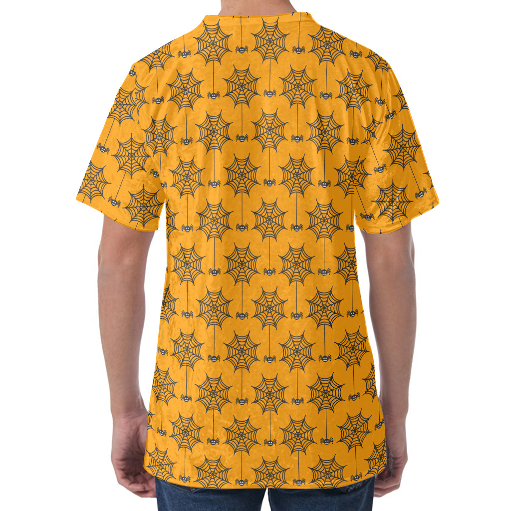 Halloween Spider Web Pattern Print Men's Velvet T-Shirt