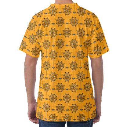 Halloween Spider Web Pattern Print Men's Velvet T-Shirt