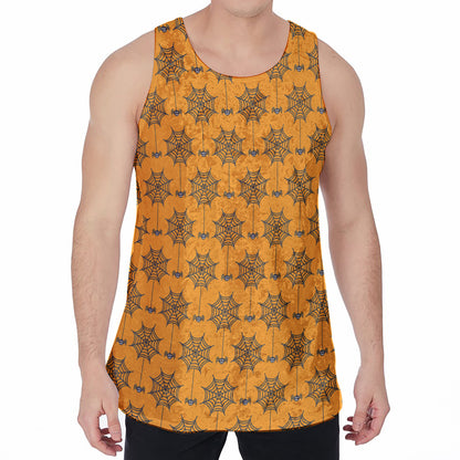 Halloween Spider Web Pattern Print Men's Velvet Tank Top