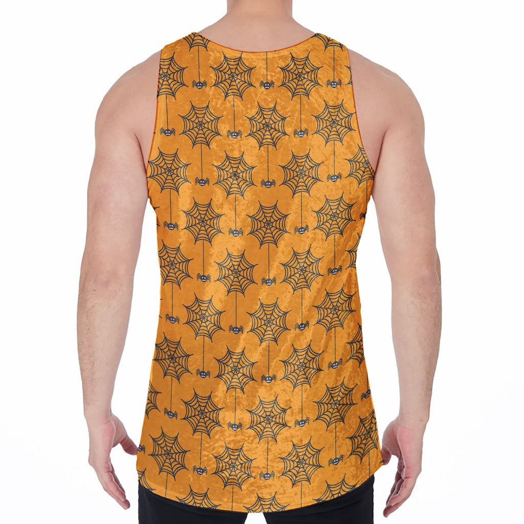 Halloween Spider Web Pattern Print Men's Velvet Tank Top
