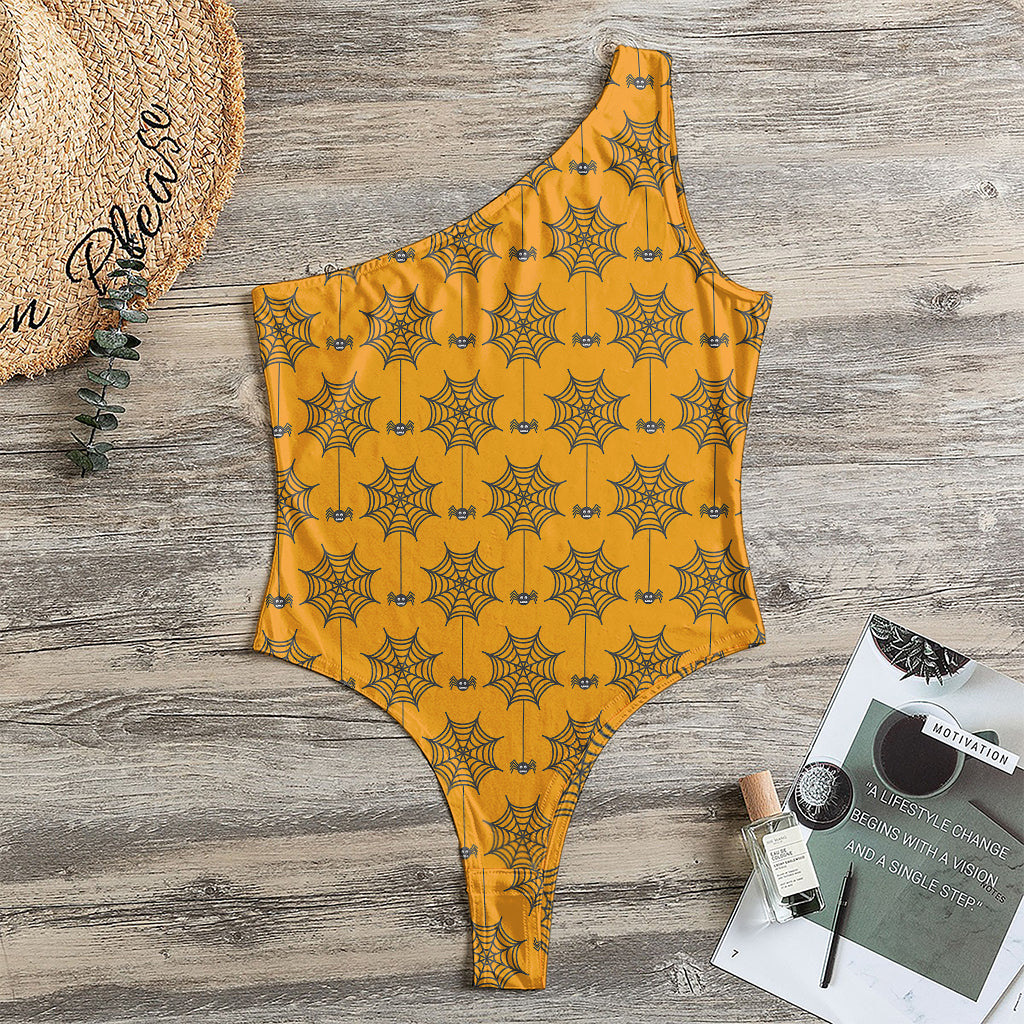 Halloween Spider Web Pattern Print One Shoulder Bodysuit