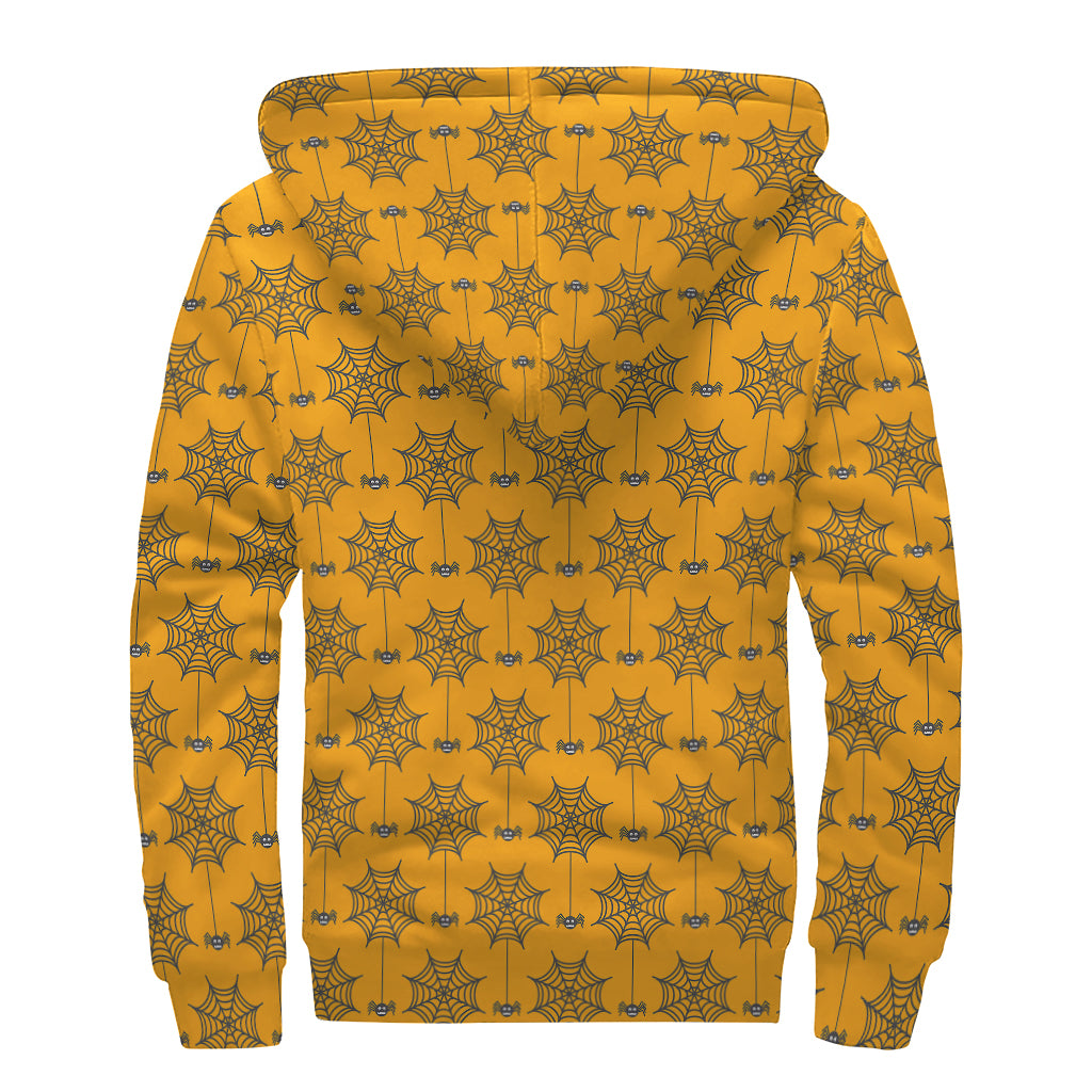 Halloween Spider Web Pattern Print Sherpa Lined Zip Up Hoodie
