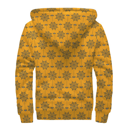 Halloween Spider Web Pattern Print Sherpa Lined Zip Up Hoodie
