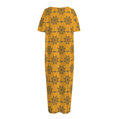 Halloween Spider Web Pattern Print Short Sleeve Long Nightdress