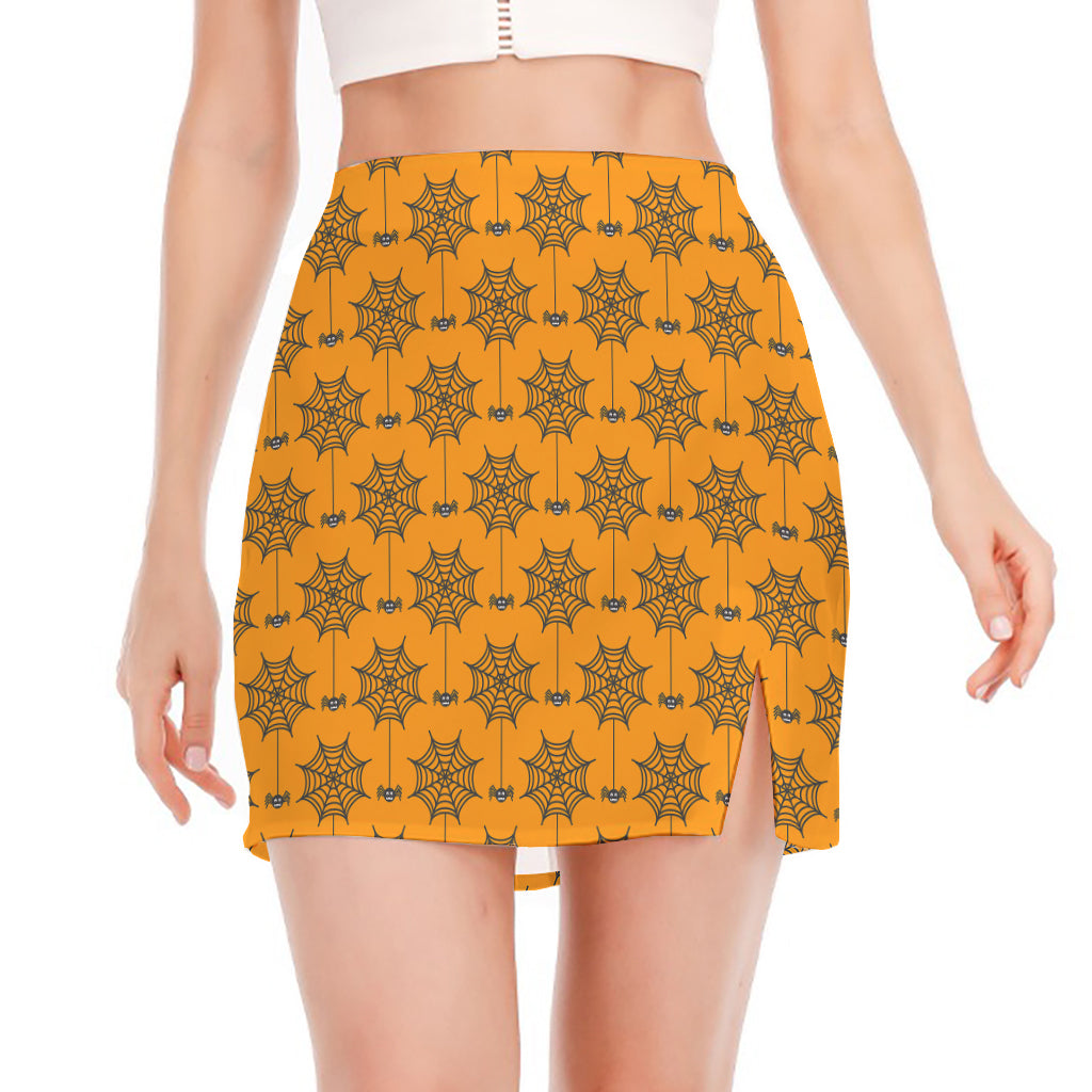 Halloween Spider Web Pattern Print Side Slit Mini Skirt
