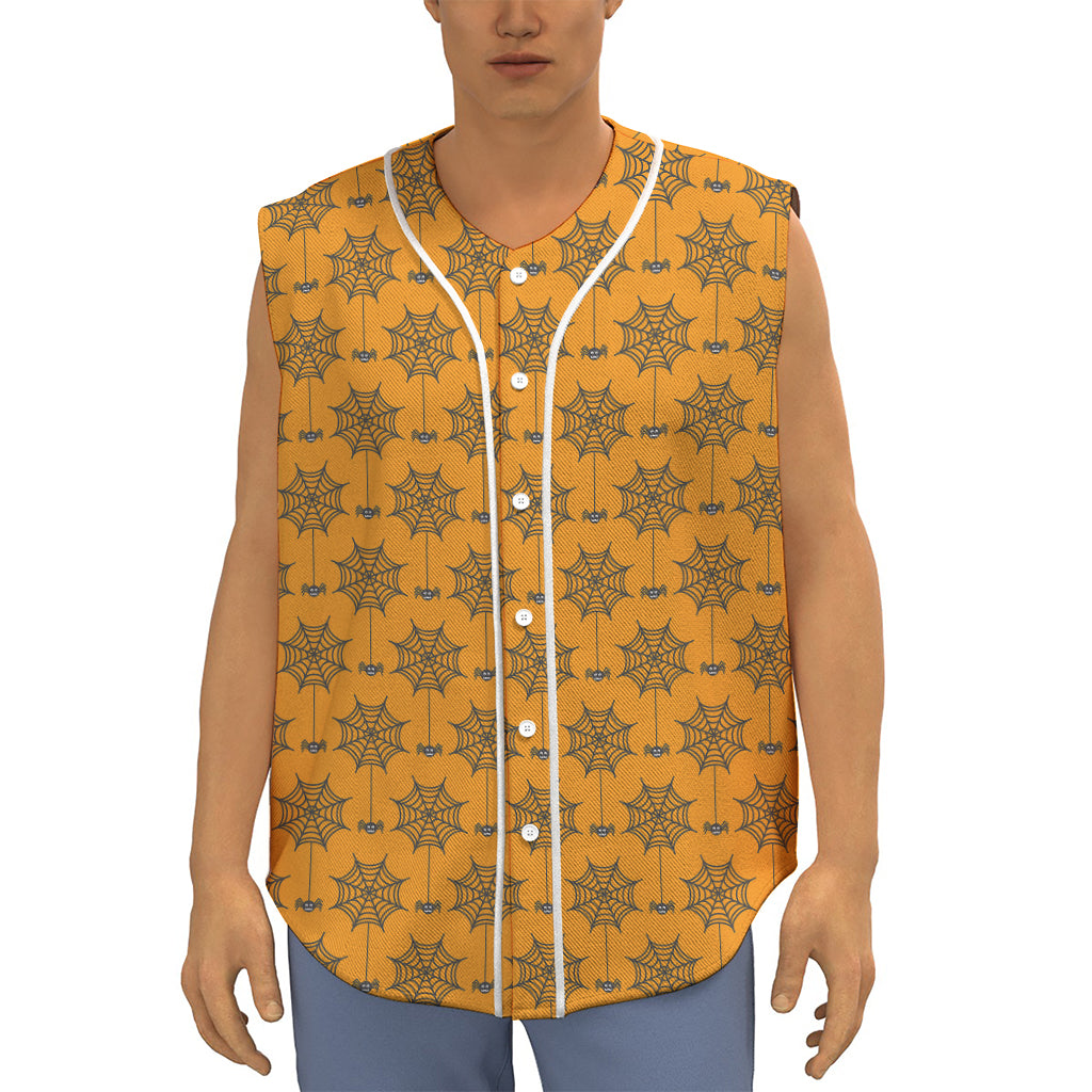Halloween Spider Web Pattern Print Sleeveless Baseball Jersey