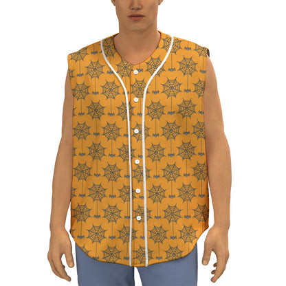 Halloween Spider Web Pattern Print Sleeveless Baseball Jersey
