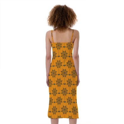 Halloween Spider Web Pattern Print Slim Fit Midi Cami Dress