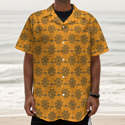 Halloween Spider Web Pattern Print Textured Short Sleeve Shirt