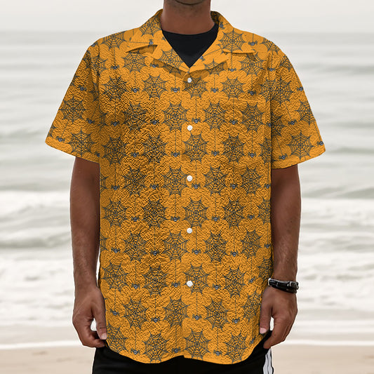 Halloween Spider Web Pattern Print Textured Short Sleeve Shirt