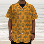 Halloween Spider Web Pattern Print Textured Short Sleeve Shirt