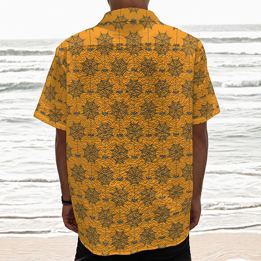 Halloween Spider Web Pattern Print Textured Short Sleeve Shirt