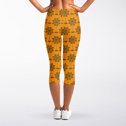 Halloween Spider Web Pattern Print Women's Capri Leggings