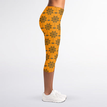 Halloween Spider Web Pattern Print Women's Capri Leggings