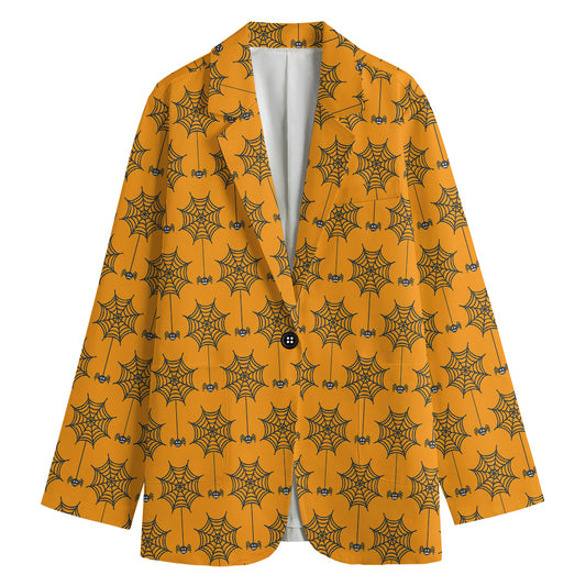 Halloween Spider Web Pattern Print Women's Cotton Blazer