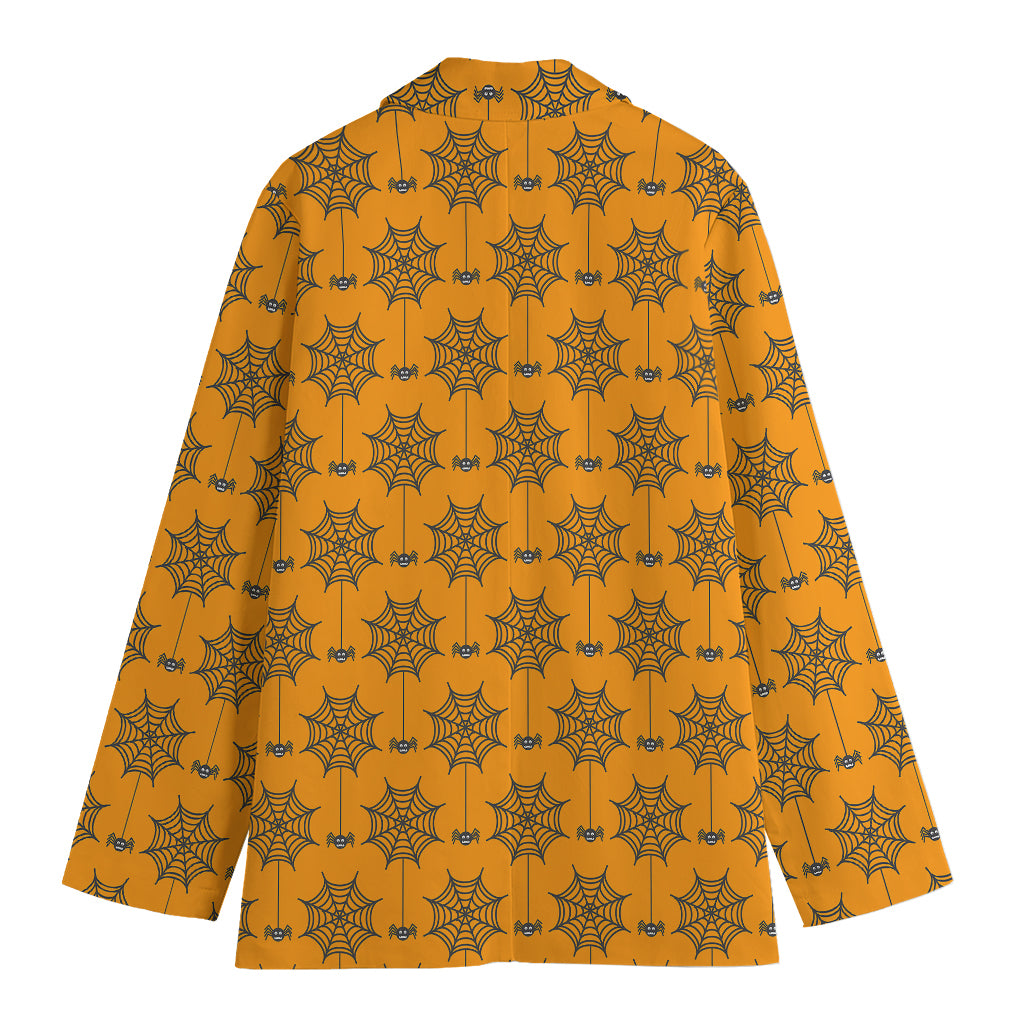 Halloween Spider Web Pattern Print Women's Cotton Blazer