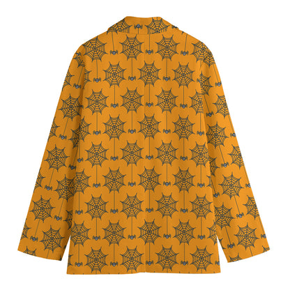 Halloween Spider Web Pattern Print Women's Cotton Blazer