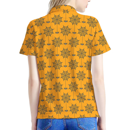 Halloween Spider Web Pattern Print Women's Polo Shirt