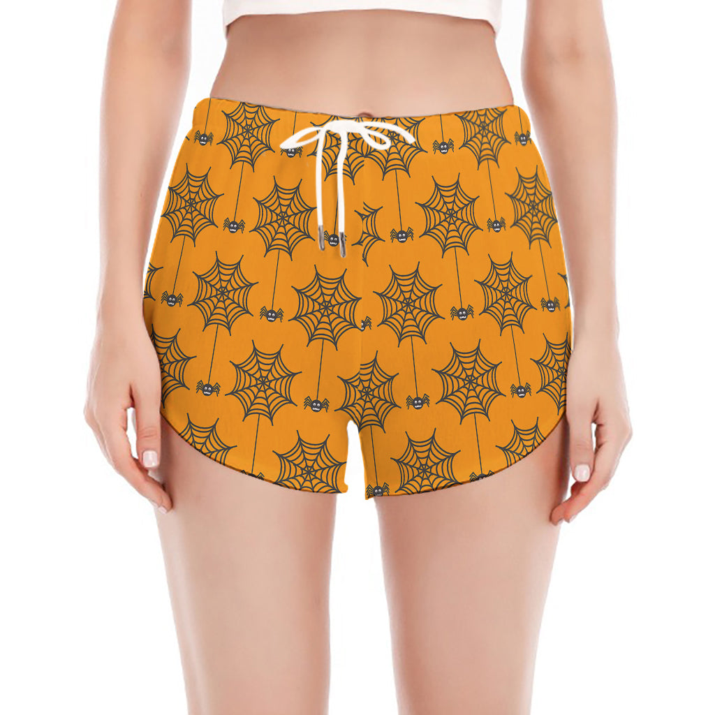 Halloween Spider Web Pattern Print Women's Split Running Shorts