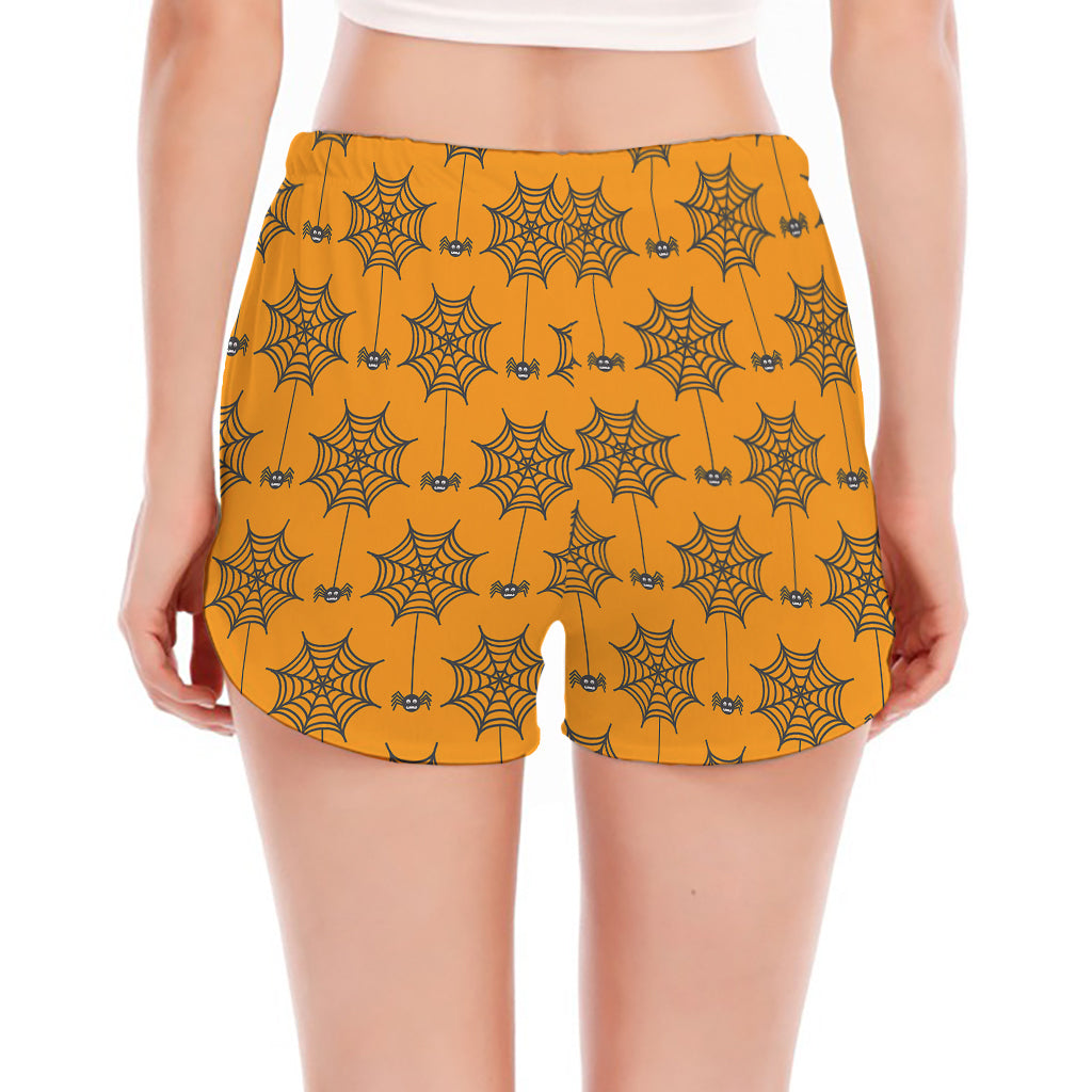 Halloween Spider Web Pattern Print Women's Split Running Shorts