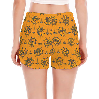 Halloween Spider Web Pattern Print Women's Split Running Shorts