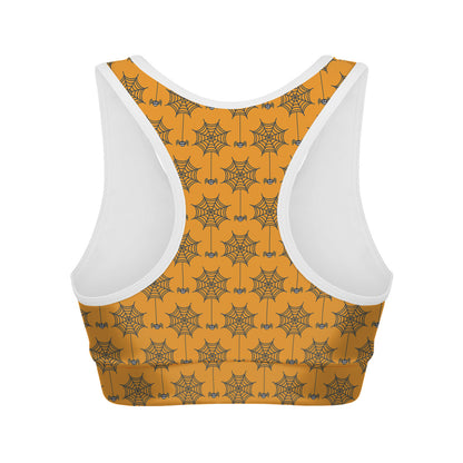 Halloween Spider Web Pattern Print Women's Sports Bra
