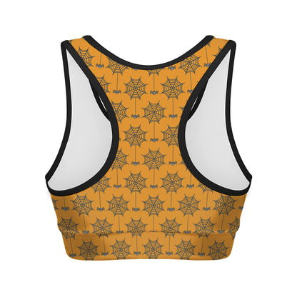 Halloween Spider Web Pattern Print Women's Sports Bra