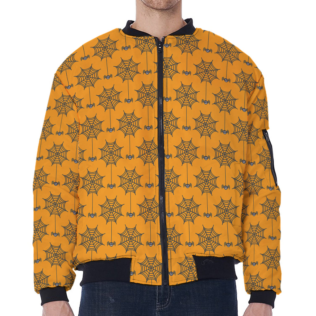 Halloween Spider Web Pattern Print Zip Sleeve Bomber Jacket