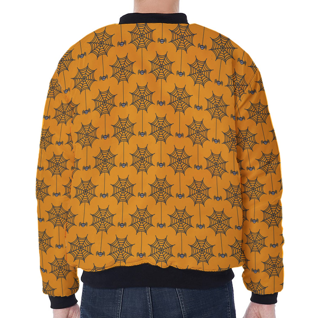 Halloween Spider Web Pattern Print Zip Sleeve Bomber Jacket