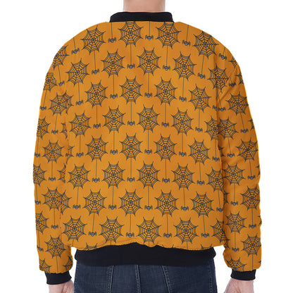 Halloween Spider Web Pattern Print Zip Sleeve Bomber Jacket