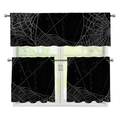Halloween Spider Web Print 3 Piece Kitchen Curtains