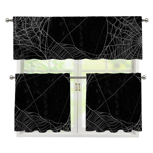 Halloween Spider Web Print 3 Piece Kitchen Curtains