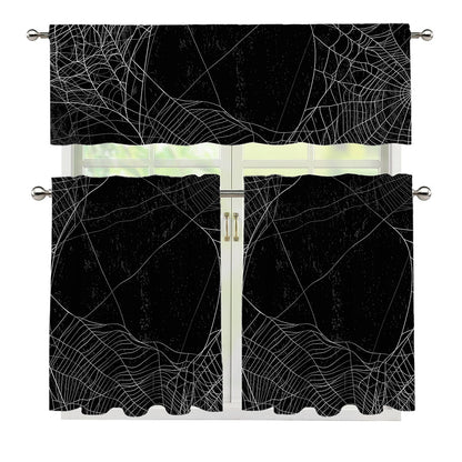 Halloween Spider Web Print 3 Piece Kitchen Curtains