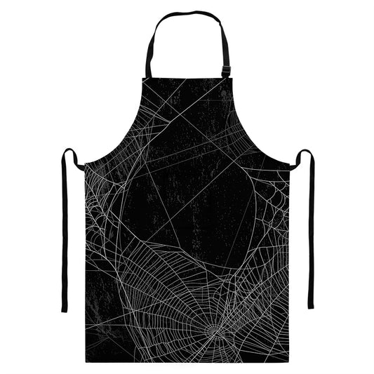 Halloween Spider Web Print Bib Apron With Pocket